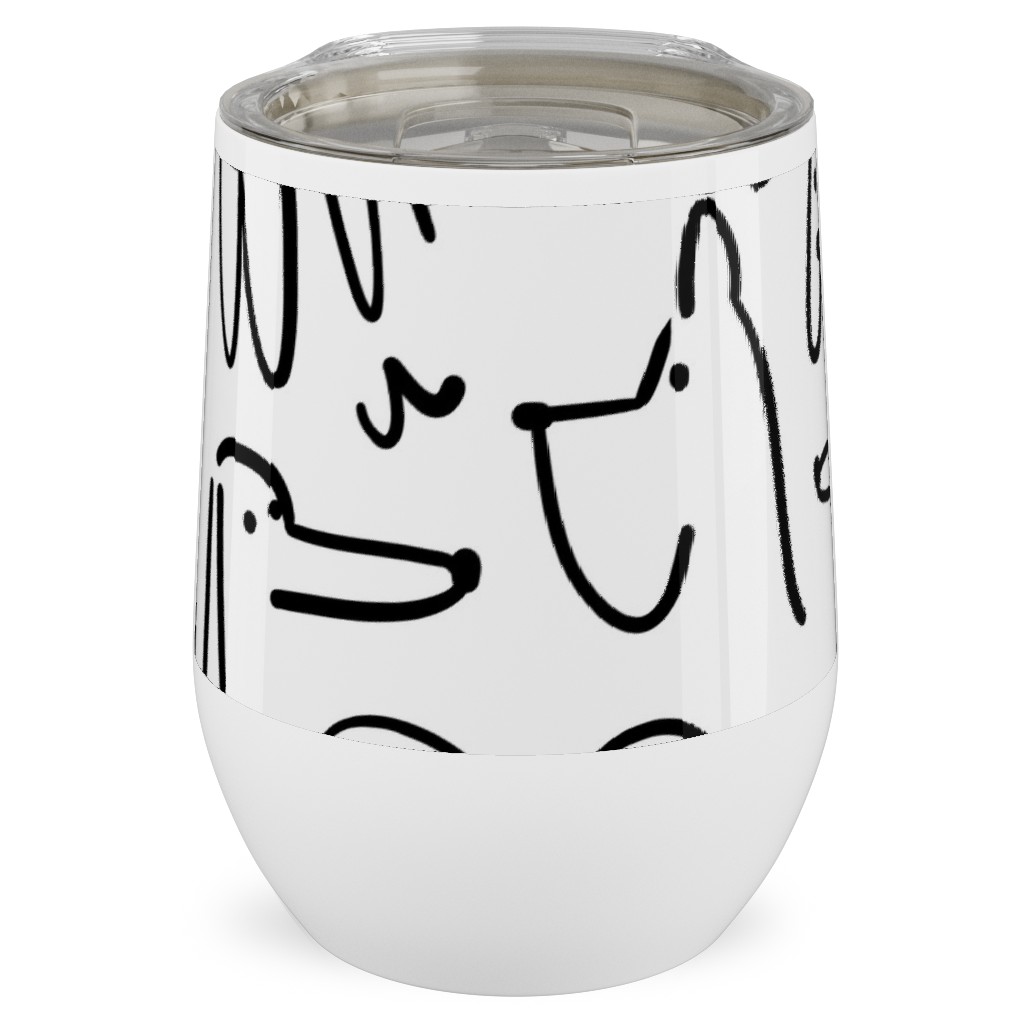 Playful Pups - Black and White Stainless Steel Travel Tumbler, 12oz, White, White