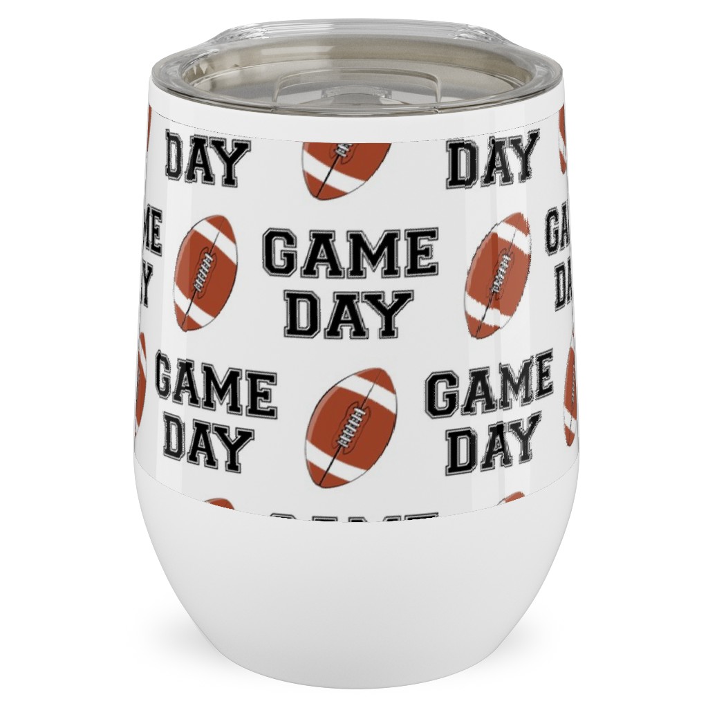 Game Day - College Football - Black and White Stainless Steel Travel Tumbler, 12oz, Brown