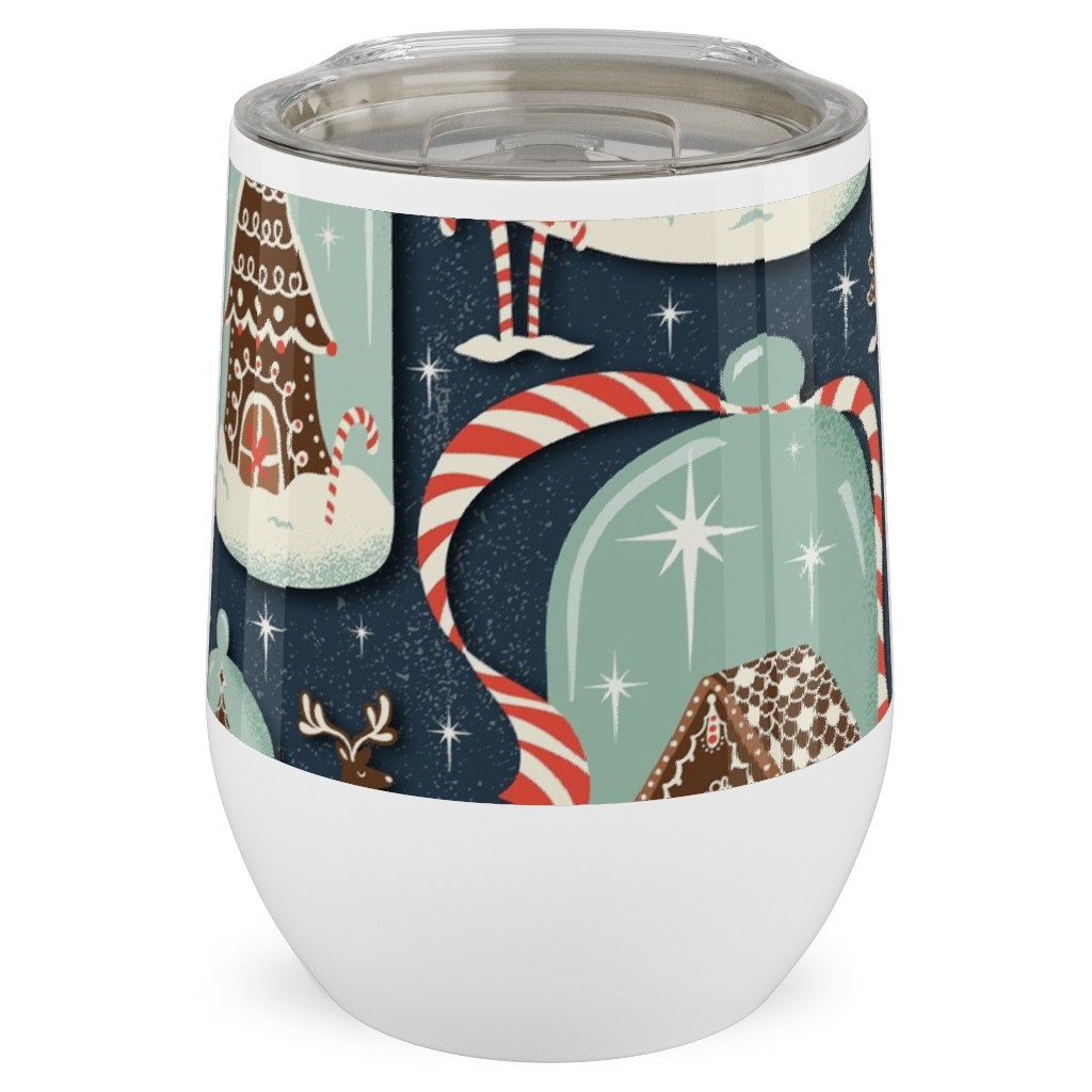 Christmas Gingerbread Village - Blue Stainless Steel Travel Tumbler, 12oz, Multicolor