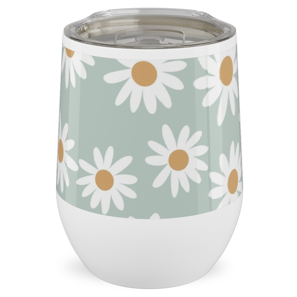 Daisies Stainless Steel Travel Tumbler, 12oz, Blue, Celeste