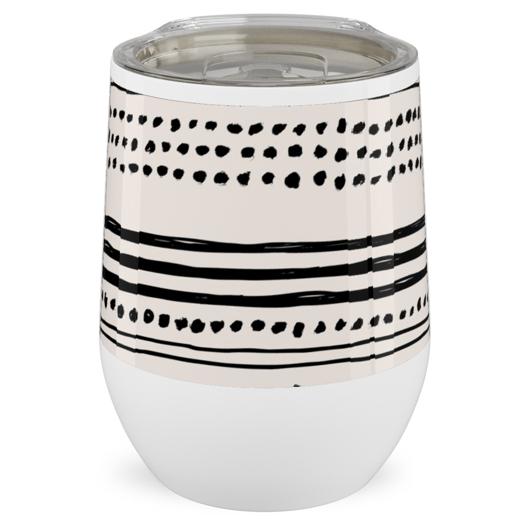 Minimal Mudcloth Stainless Steel Travel Tumbler, 12oz, Beige, Charcoal