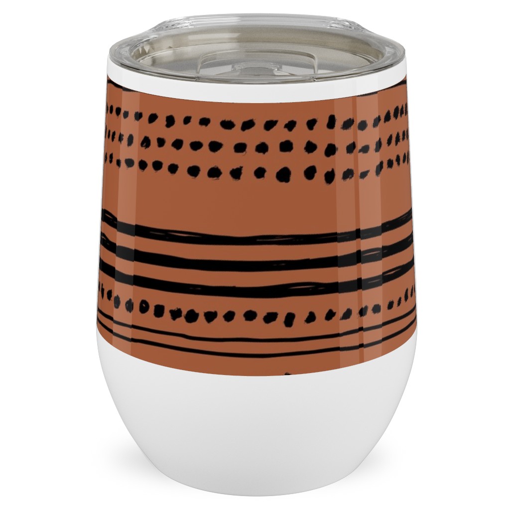 Minimal Mudcloth Stainless Steel Travel Tumbler, 12oz, Red