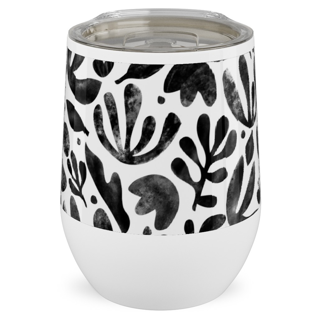 Flower Cutouts - Neutral Stainless Steel Travel Tumbler, 12oz, Black