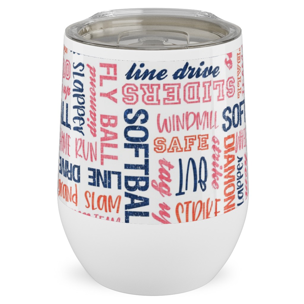 All Things Softball - Softball Typography - Pink Orange Blue Stainless Steel Travel Tumbler, 12oz, Pink