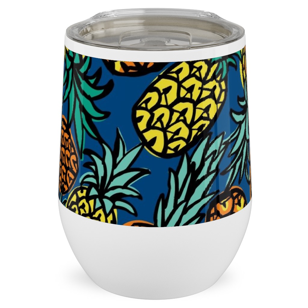 Tropical Pineapple - Blue Stainless Steel Travel Tumbler, 12oz, Blue, True Blue