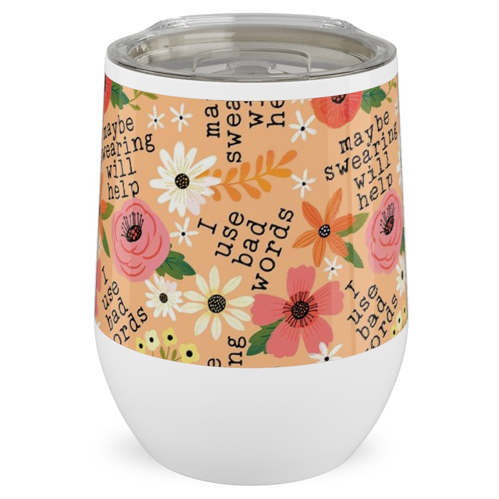 Maybe Swearing Will Help - Florai - Peach Stainless Steel Travel Tumbler, 12oz, Orange, Orange