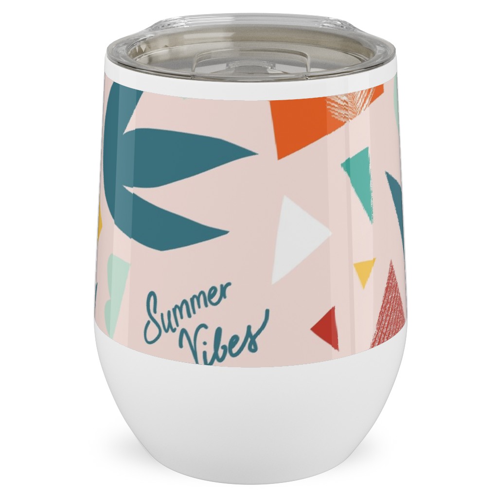 Summer Vibes Collage Stainless Steel Travel Tumbler, 12oz, Pink