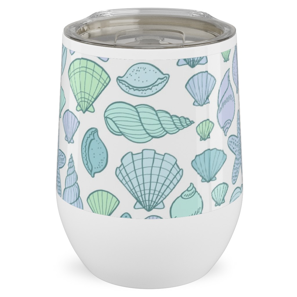 Seashells - Cool Blues Stainless Steel Travel Tumbler, 12oz, Blue