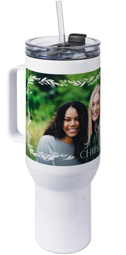 Foliage Overlay 40oz Tumbler with Handle, 40oz, White