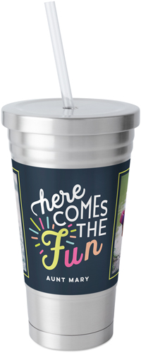 Here Comes the Fun Stainless Tumbler with Straw, 18oz, Black