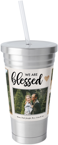 We Are Blessed Stainless Tumbler with Straw, 18oz, Black