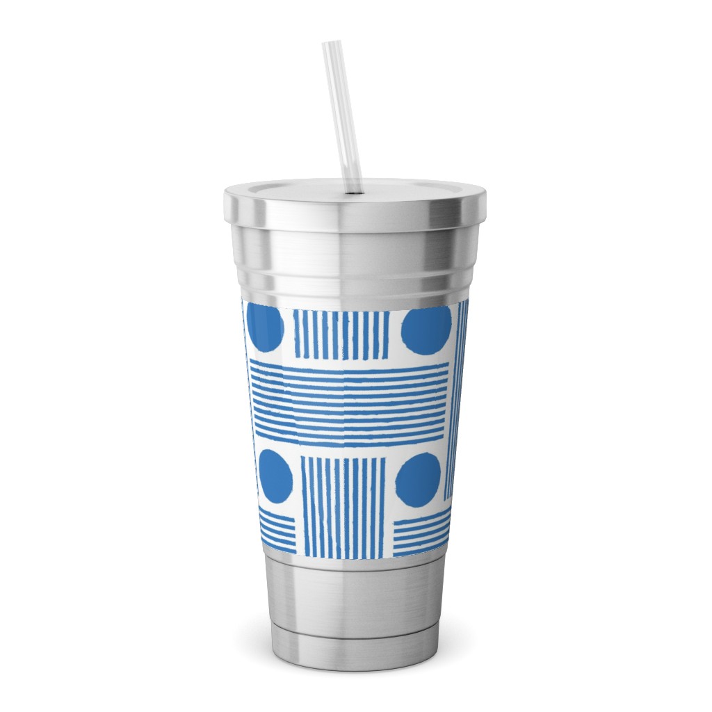 Beams - Blue Stainless Tumbler with Straw, 18oz, Blue