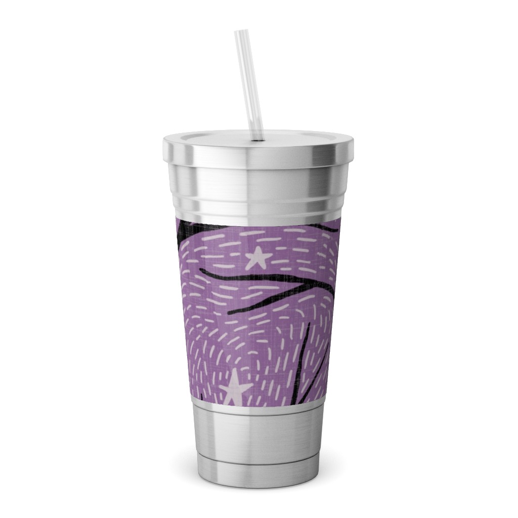 Spooky Night - Purple Stainless Tumbler with Straw, 18oz, Purple