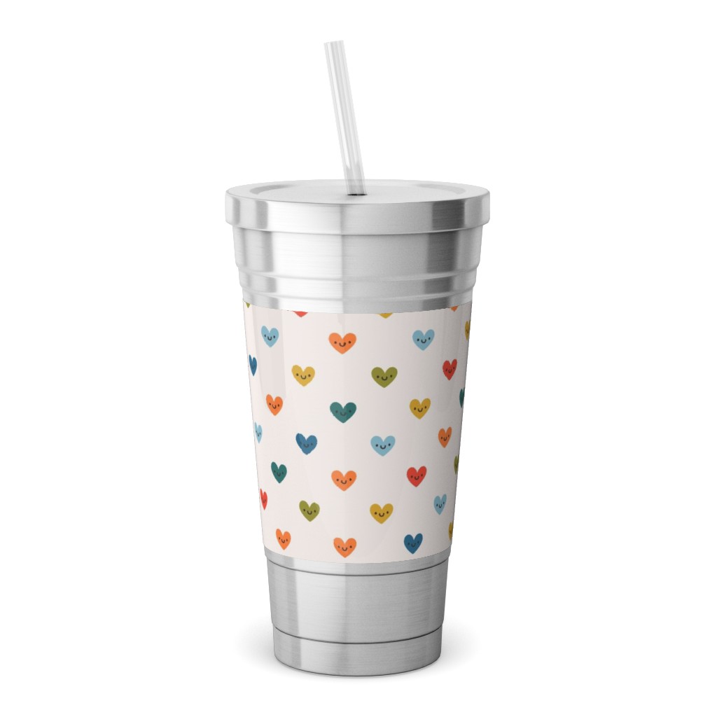 Cute Colored Hearts - Multi Stainless Tumbler with Straw, 18oz, Multicolor