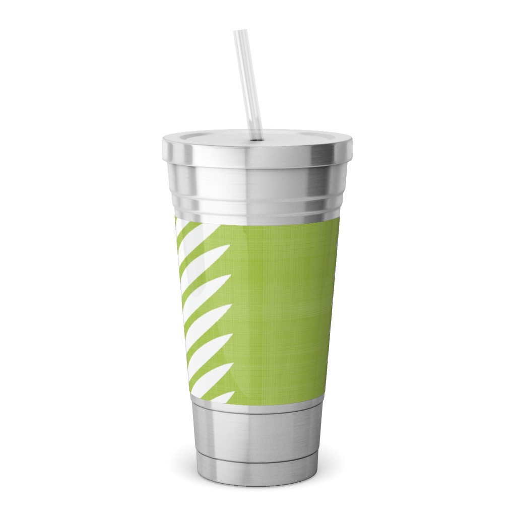 Laurel Leaf Stripe Stainless Tumbler with Straw, 18oz, Green