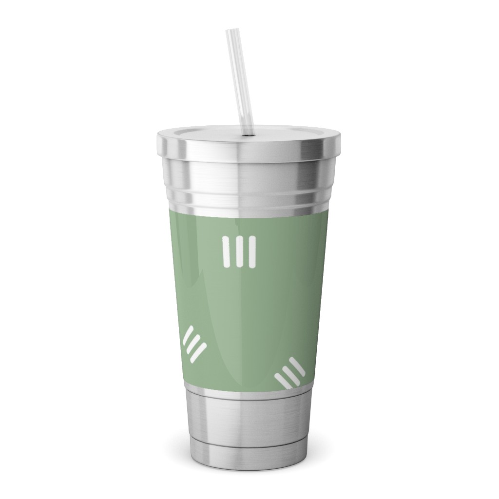 Tossed Groups of Lines - Sage Green Stainless Tumbler with Straw, 18oz, Green