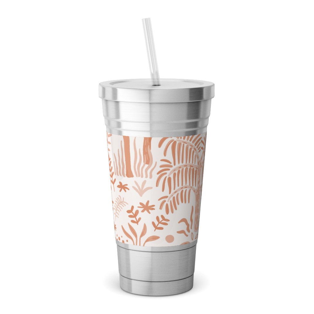 Indian Garden - Peachy Stainless Tumbler with Straw, 18oz, Pink