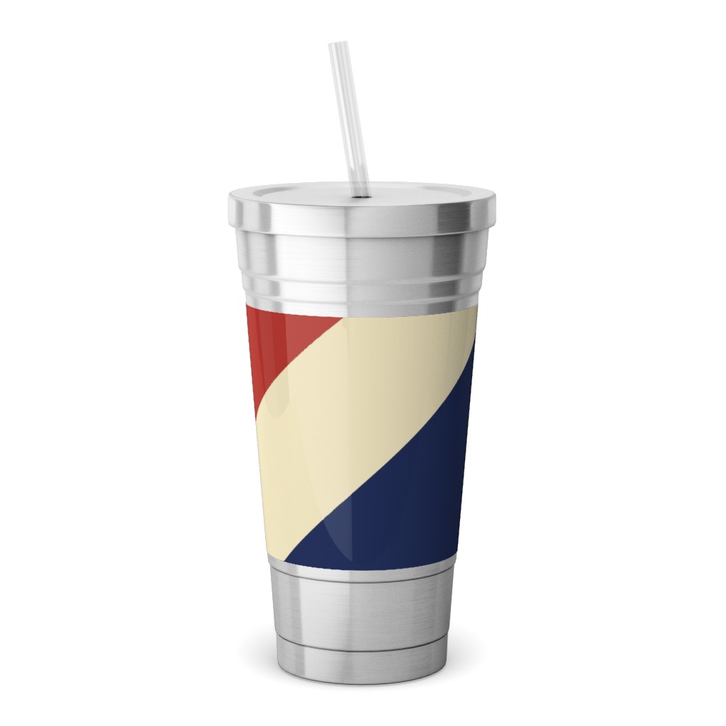 Camping Stripe Diagonal - Multi Stainless Tumbler with Straw, 18oz, Multicolor