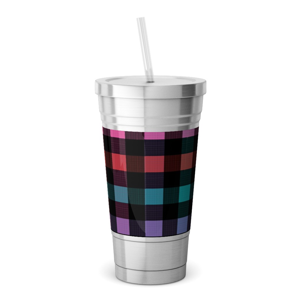 Picnic Plaid Stainless Tumbler with Straw, 18oz, Multicolor