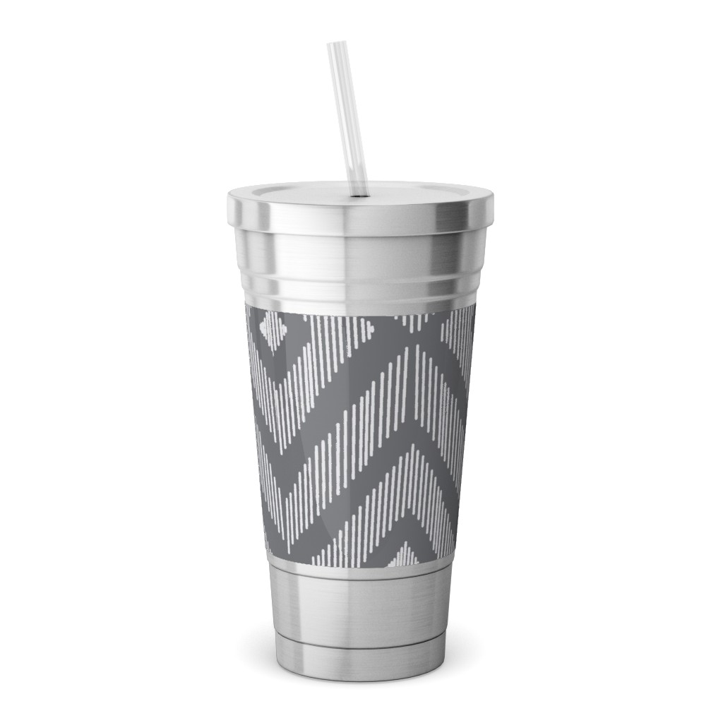 Ikat Stainless Tumbler with Straw, 18oz, Gray