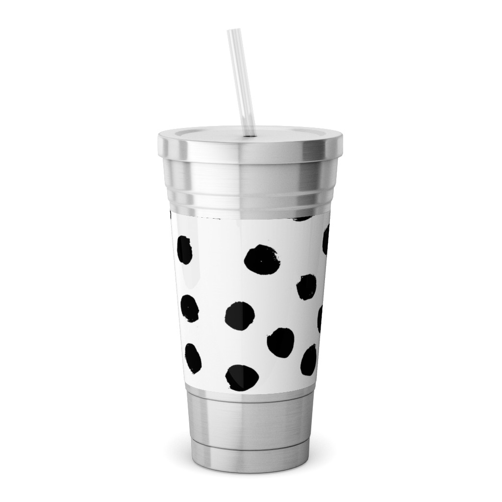 Soft Painted Dots Stainless Tumbler with Straw, 18oz, White
