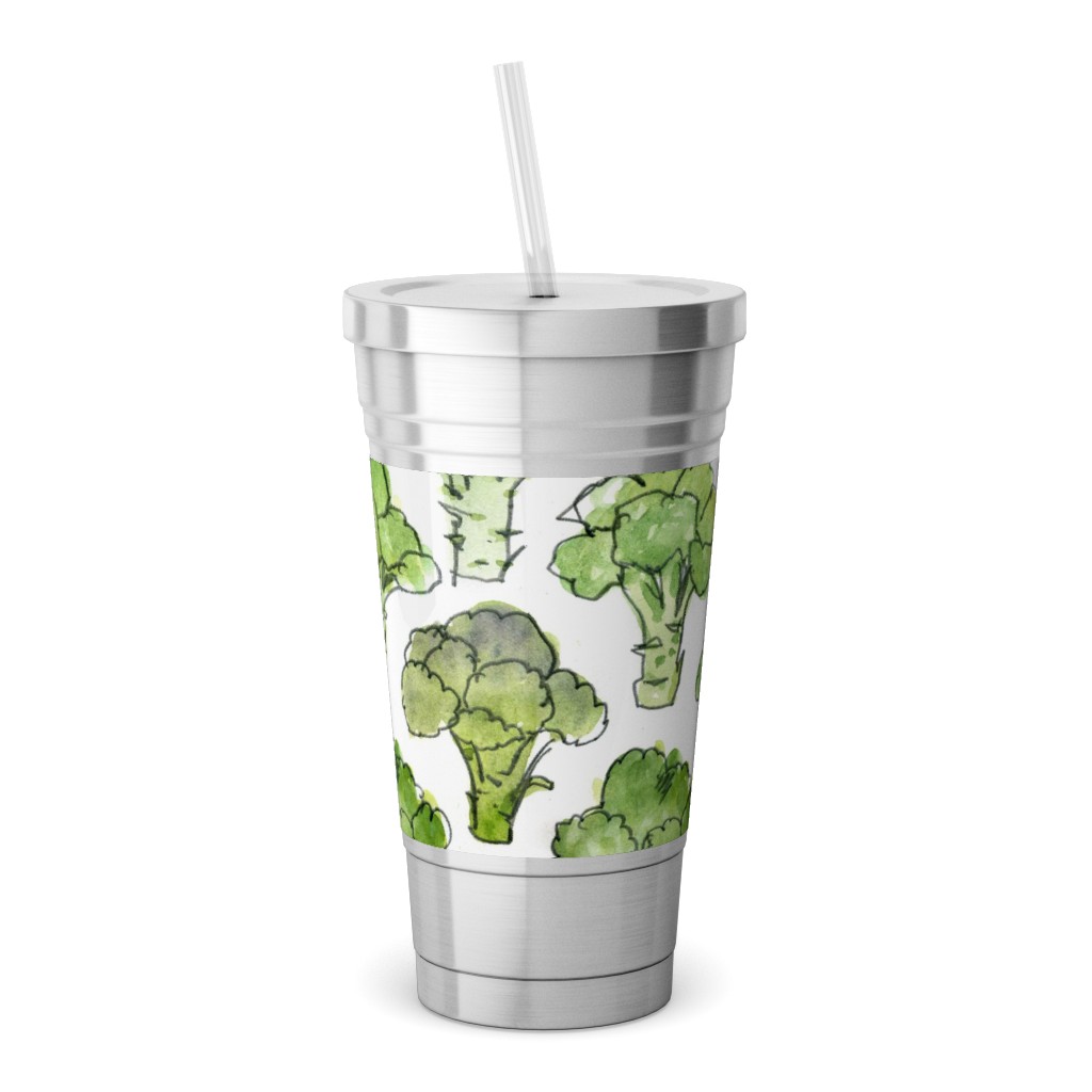 Broccoli - Green Stainless Tumbler with Straw, 18oz, Green