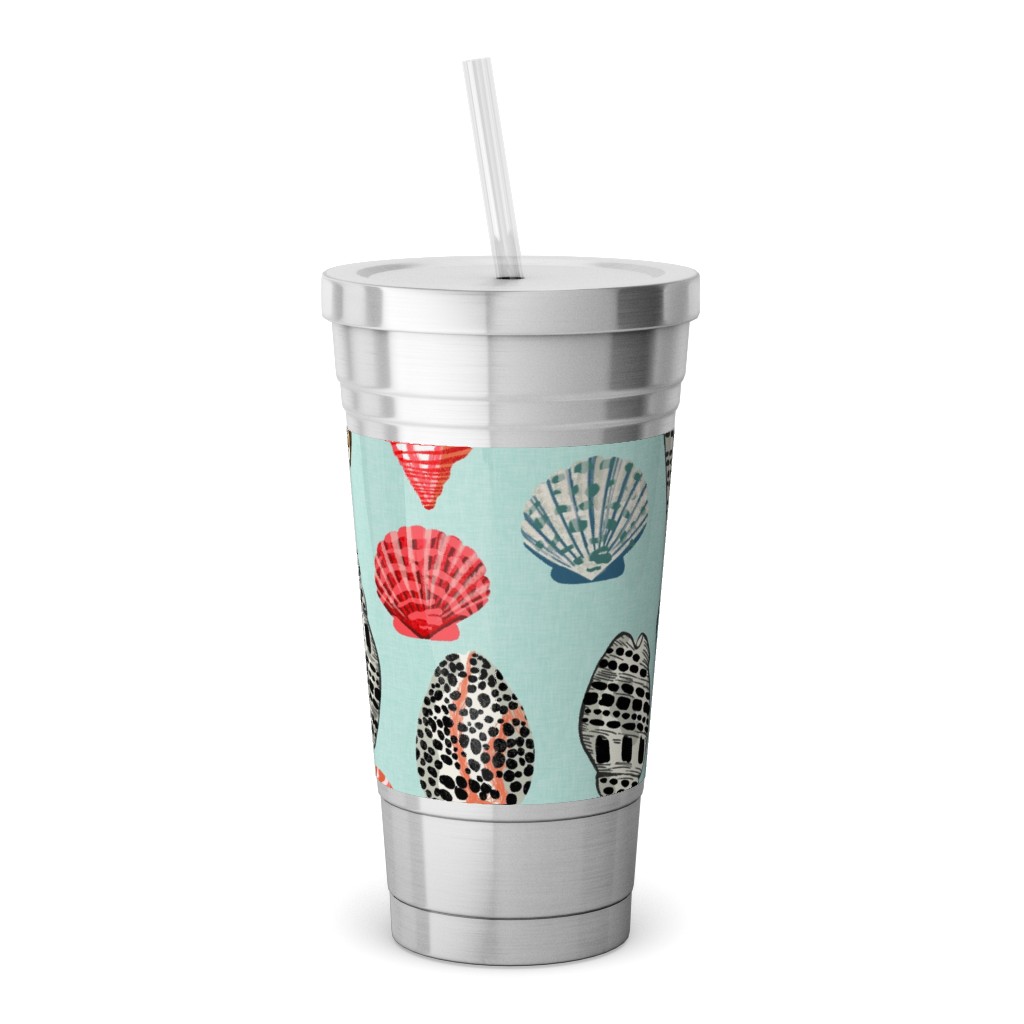Seashells Beach Summer - Mint Stainless Tumbler with Straw, 18oz, Multicolor