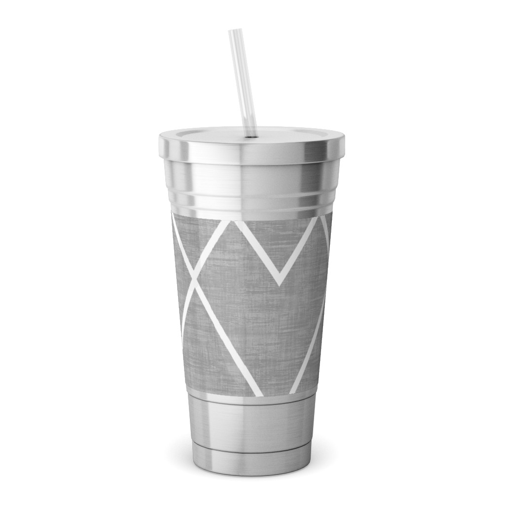 Geometric Grid - Gray Stainless Tumbler with Straw, 18oz, Gray