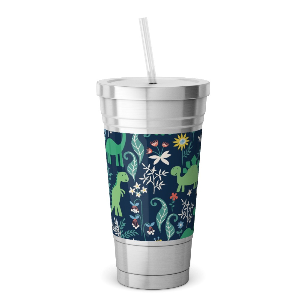Dino Garden Stainless Tumbler with Straw, 18oz, Multicolor