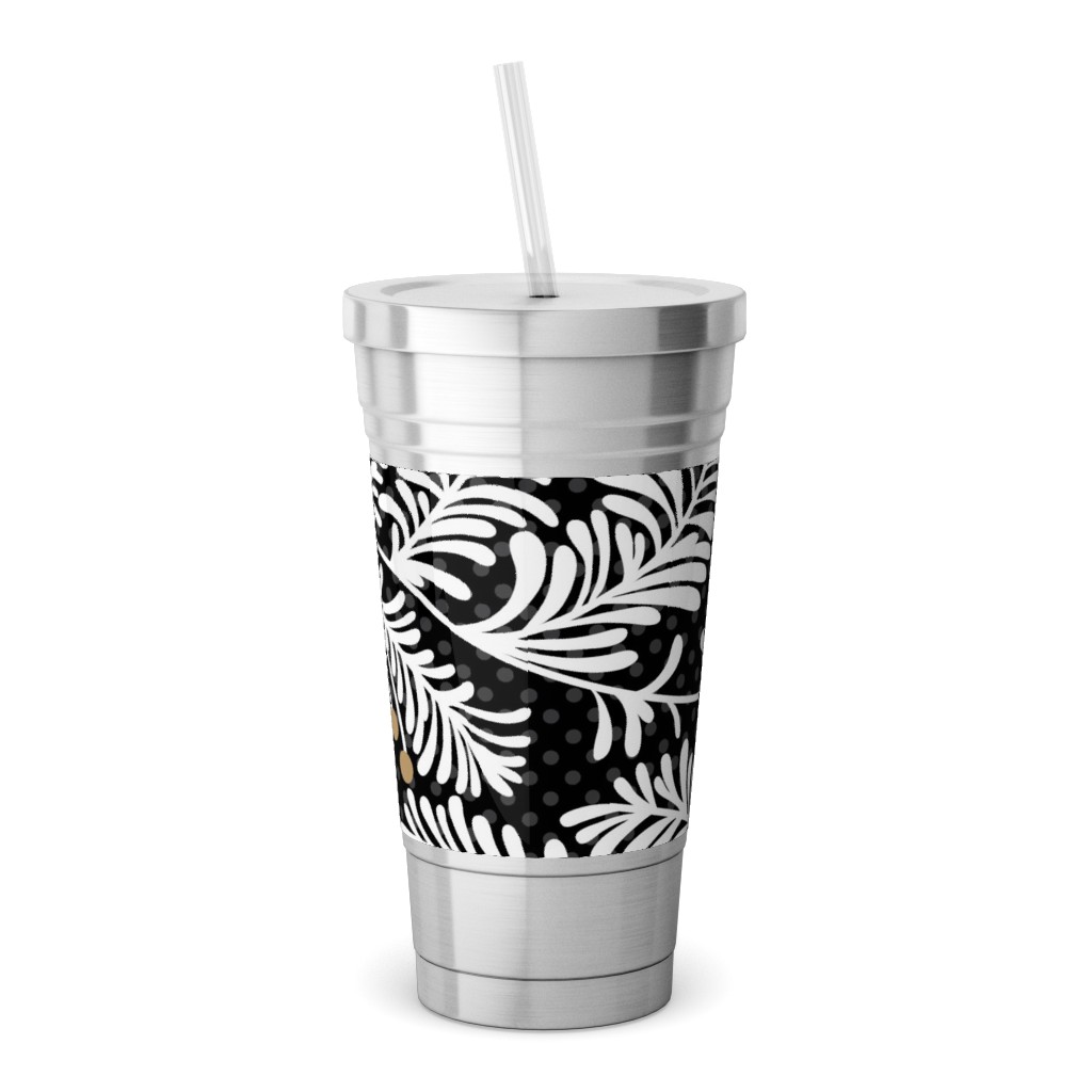 Winter Branches Stainless Tumbler with Straw, 18oz, Black