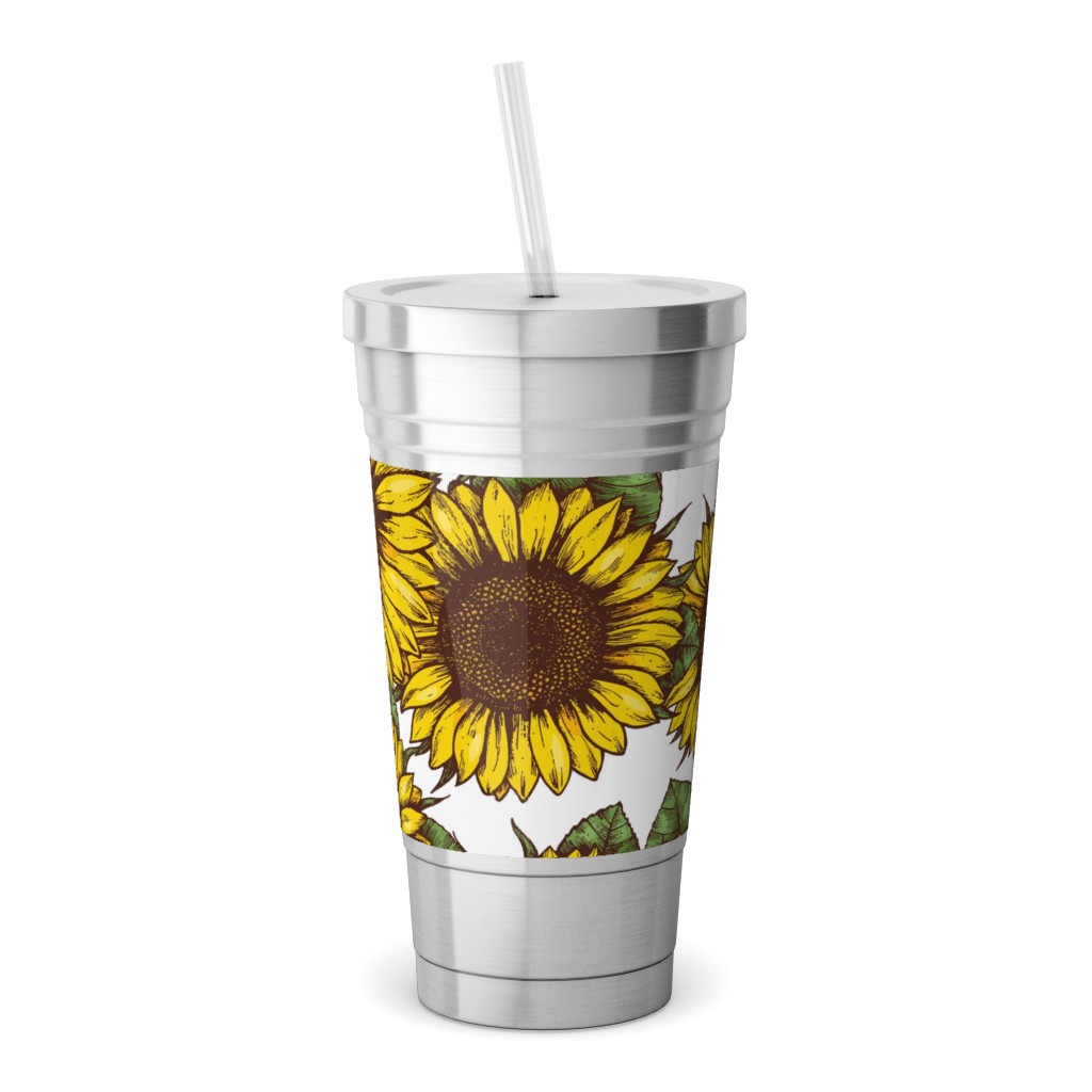 Sunflowers Stainless Tumbler with Straw, 18oz, Yellow