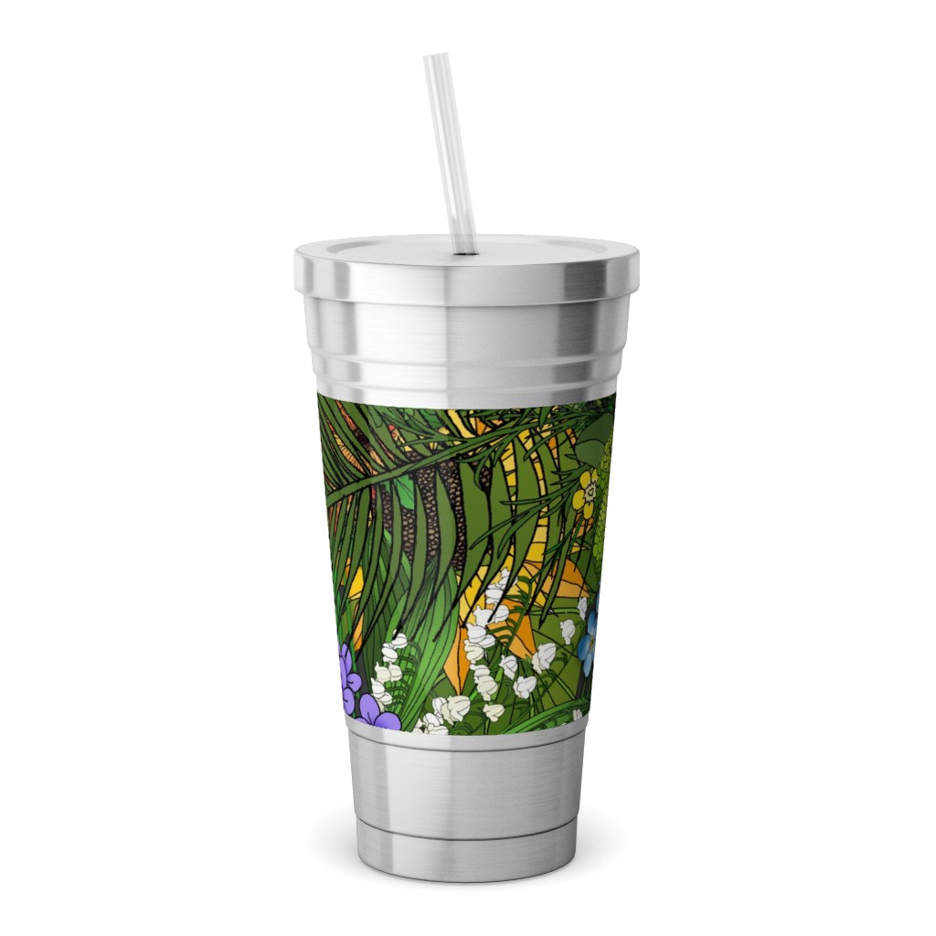 Botanic Garden Stainless Tumbler with Straw, 18oz, Multicolor
