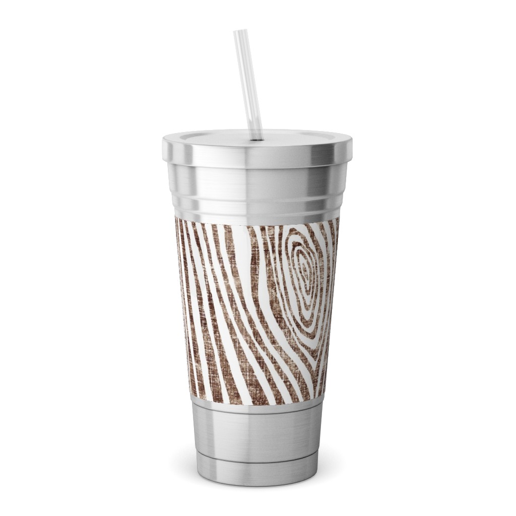 Woodgrain Driftwood Stainless Tumbler with Straw, 18oz, Brown