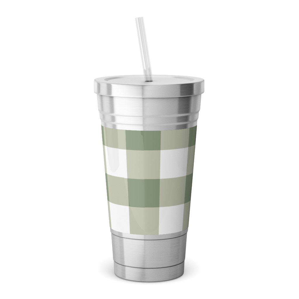 Plaid - Green Stainless Tumbler with Straw, 18oz, Green