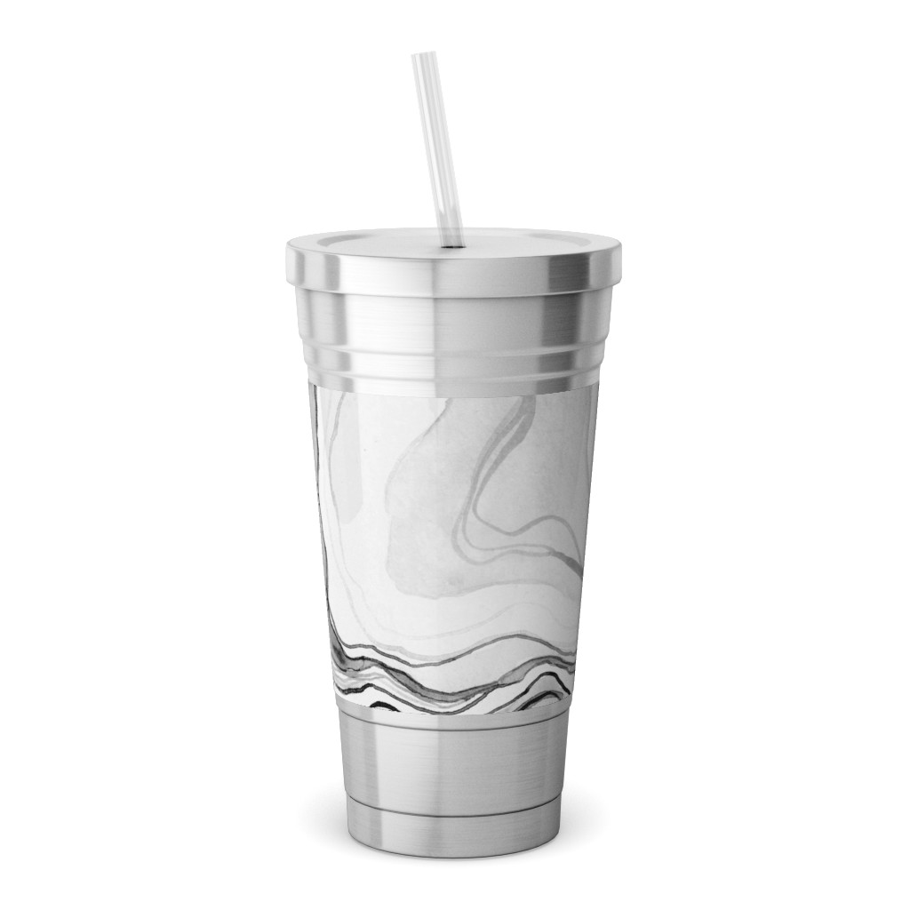Watercolor Marble Stainless Tumbler with Straw, 18oz, Gray
