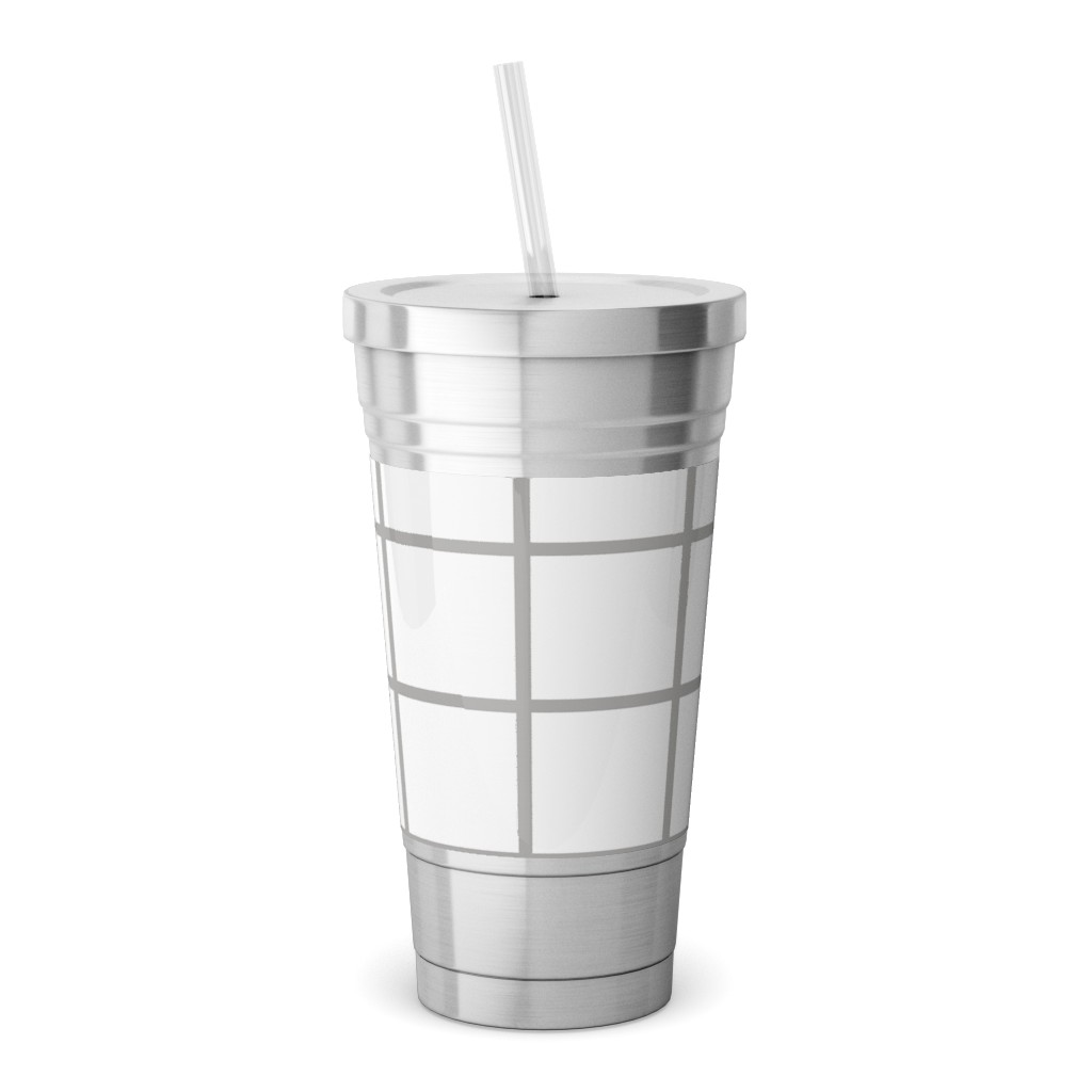 Window Pane Stainless Tumbler with Straw, 18oz, Gray