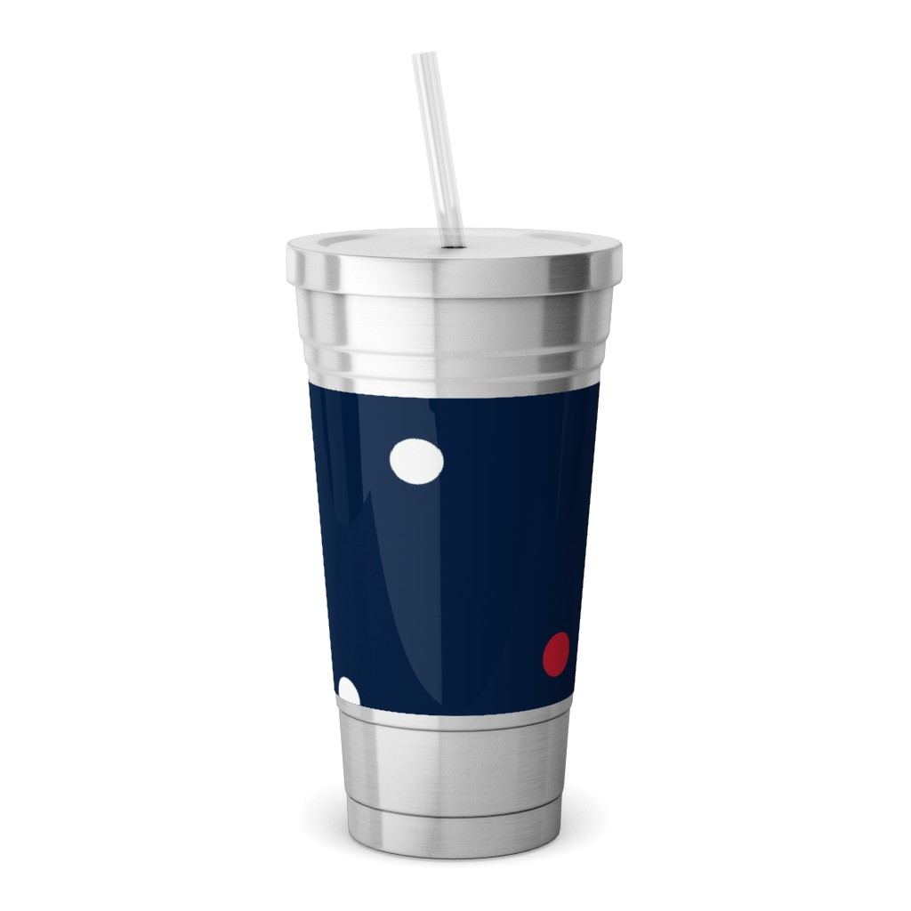 Mixed Polka Dots Red White and Royal on Navy Blue Stainless Tumbler