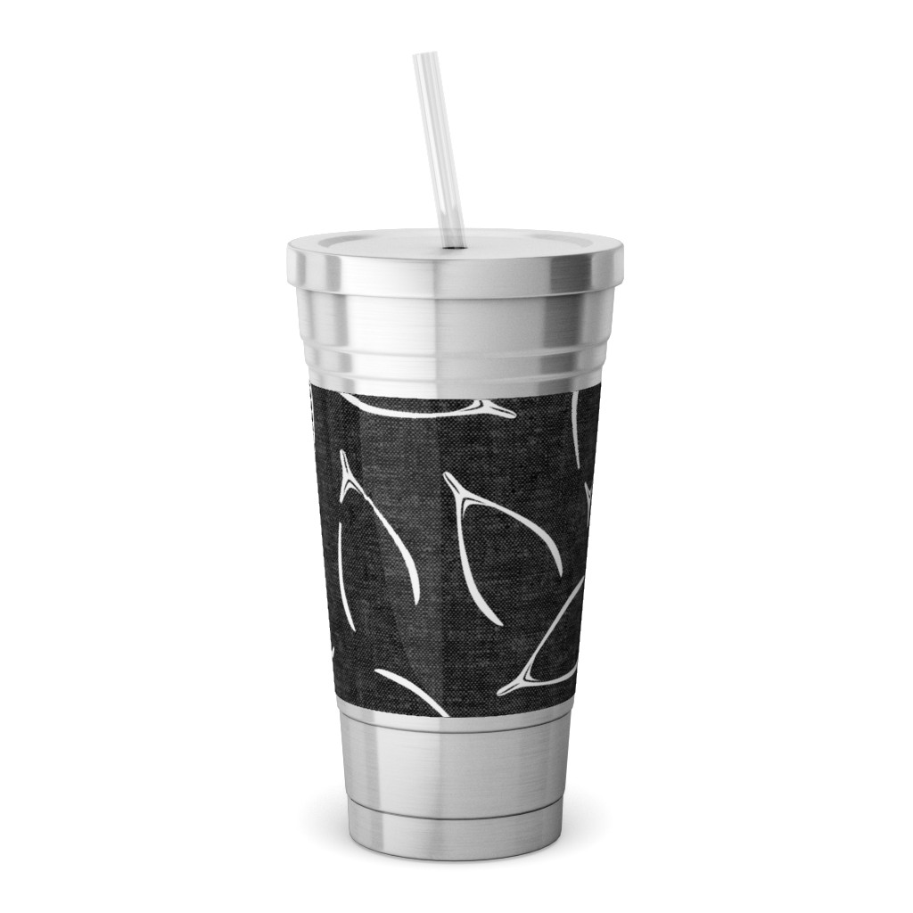 Wishbones - Gray Stainless Tumbler with Straw, 18oz, Gray