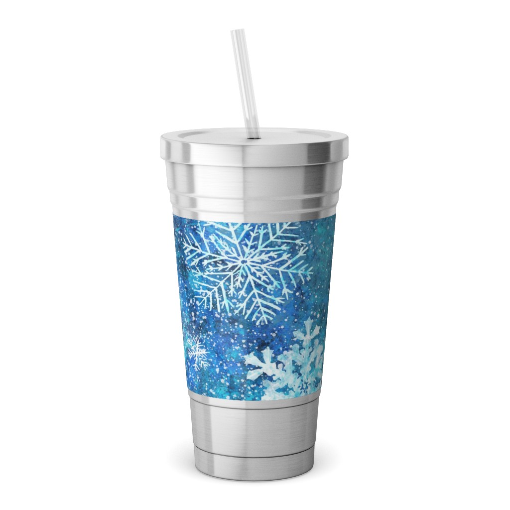 Hand painted glass tumbler with straw and lid