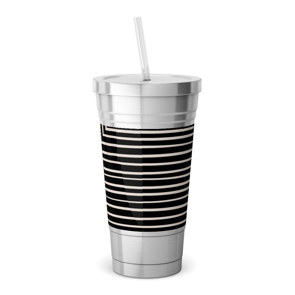 Angles and Lines Stainless Tumbler with Straw, 18oz, Gray
