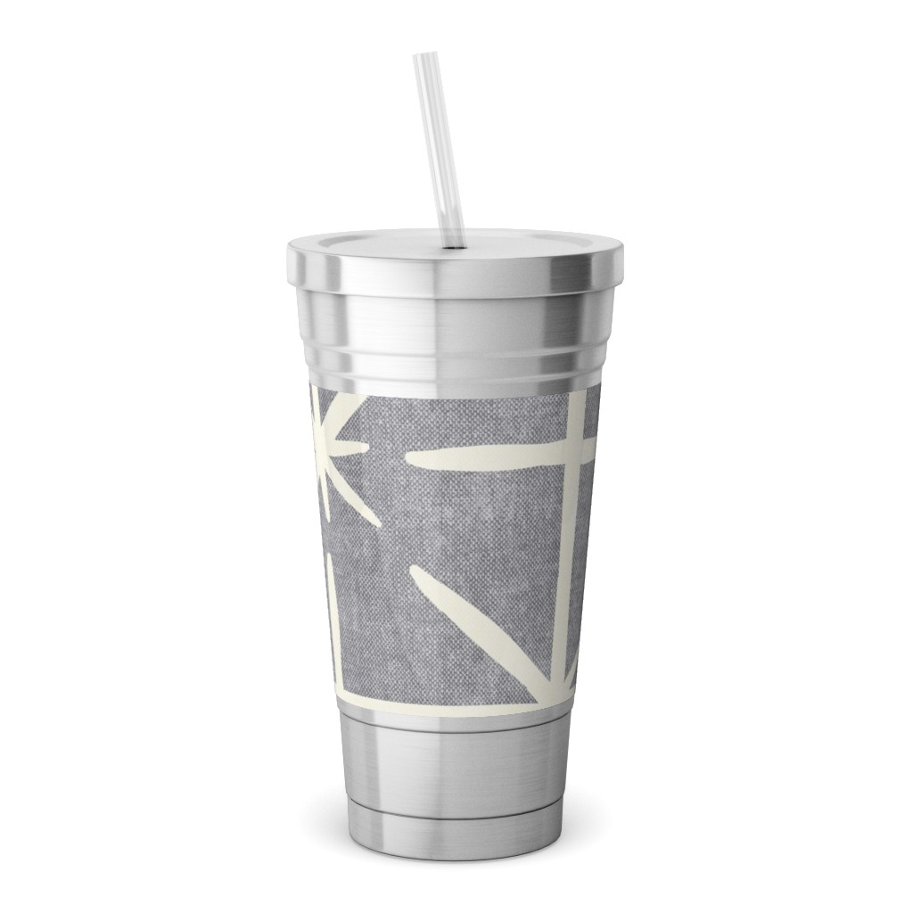 Geometric Triangles - Distressed - Grey Stainless Tumbler with Straw, 18oz, Gray