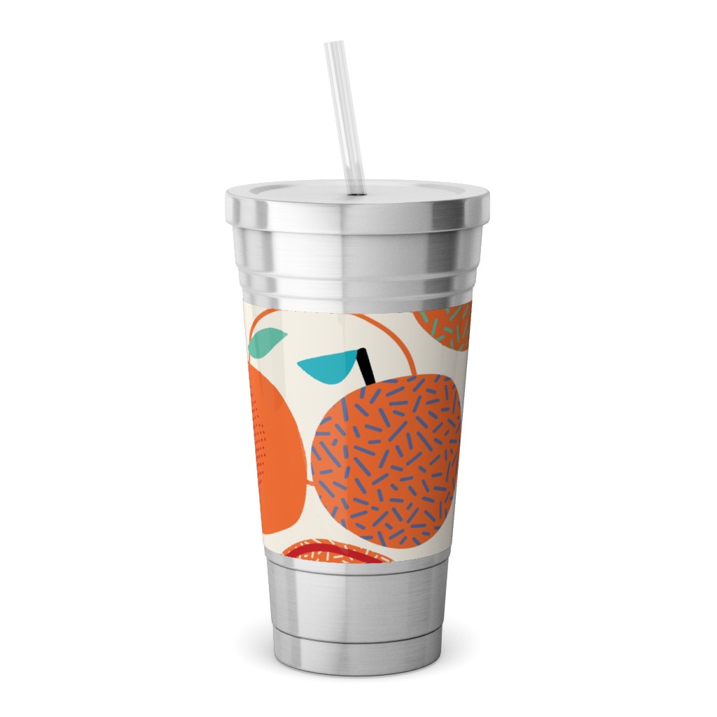 Fresh Orange - Orange Stainless Tumbler with Straw, 18oz, Orange