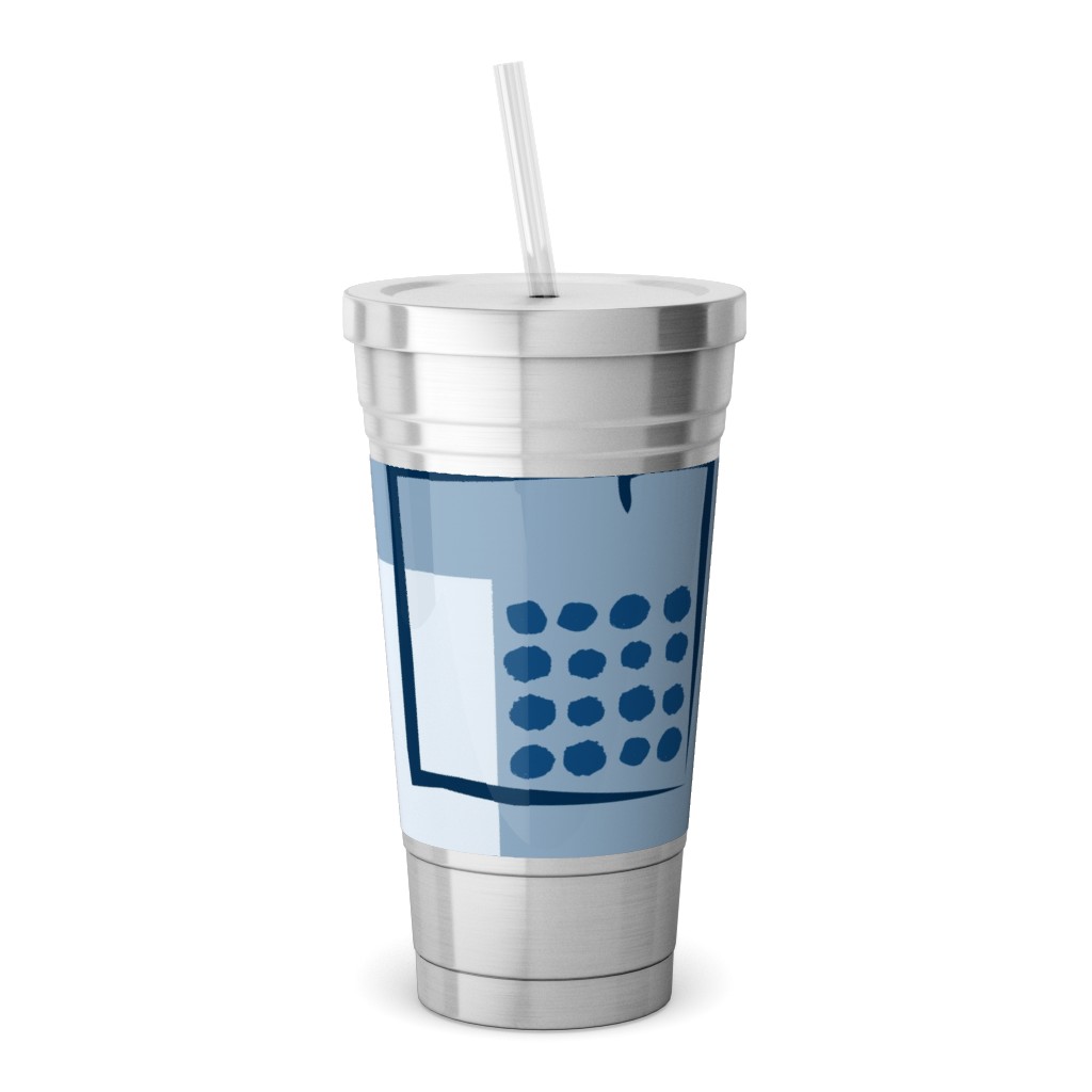 Squared Sea - Blue Stainless Tumbler with Straw, 18oz, Blue