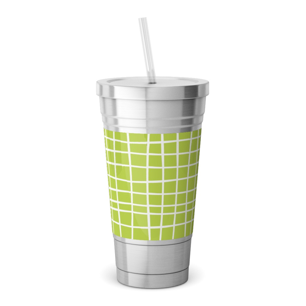Wavy Grid Stainless Tumbler with Straw, 18oz, Green
