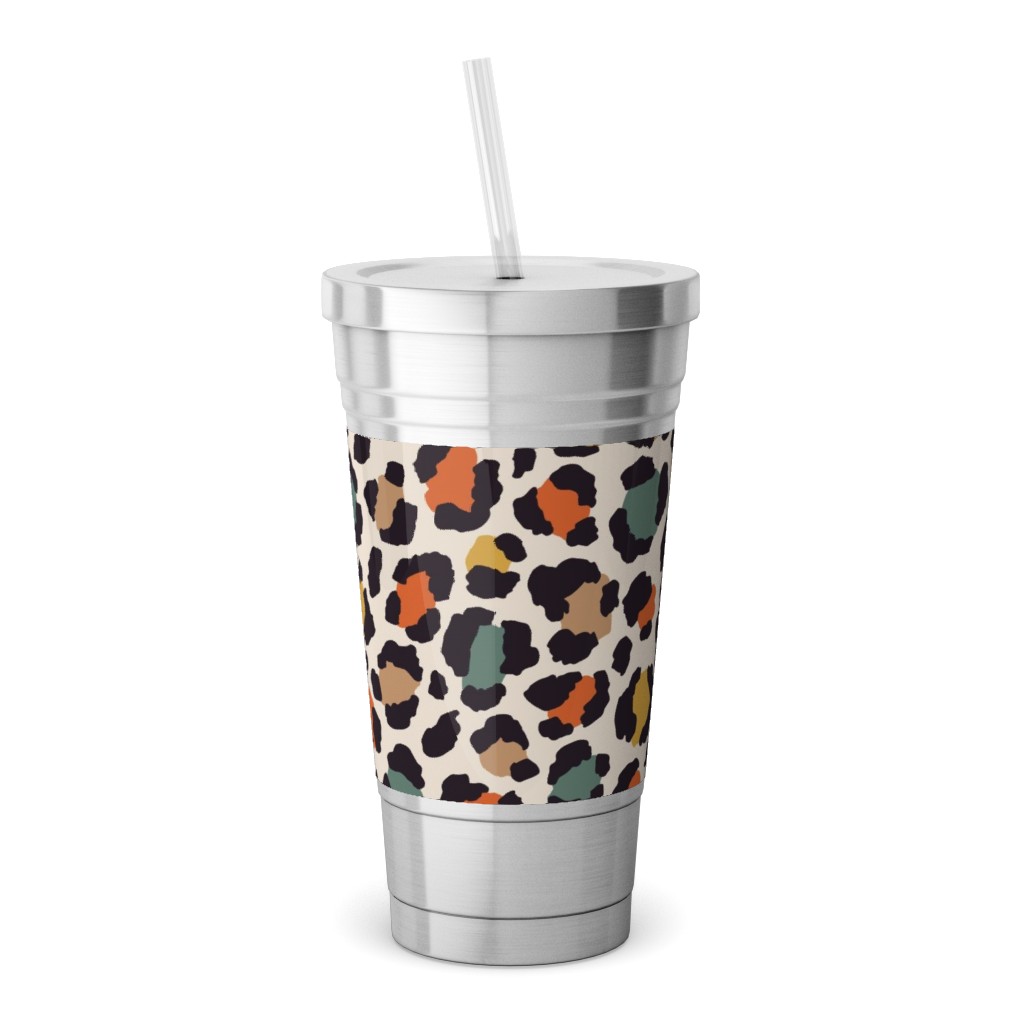 Colored Leopard Print - Mulit Stainless Tumbler with Straw, 18oz, Multicolor