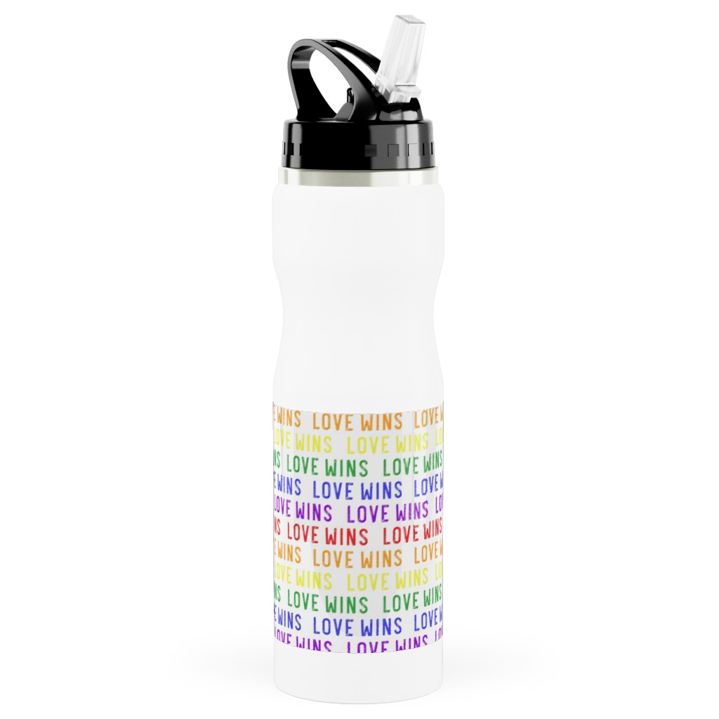 Love Wins Rainbow Stainless Steel Water Bottle with Straw, 25oz, With Straw, Multicolor, White