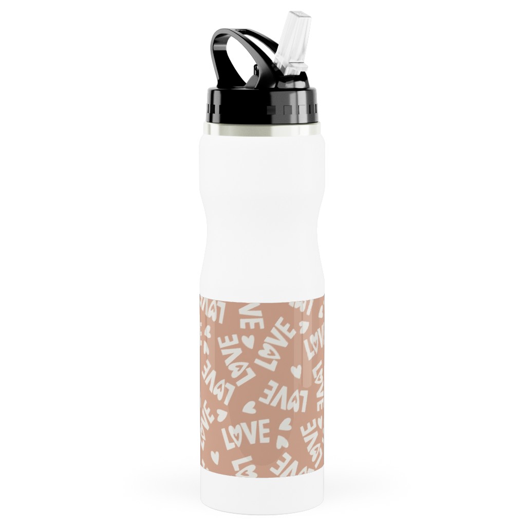 Retro Love - Muted Pink Stainless Steel Water Bottle with Straw, 25oz, With Straw, Pink