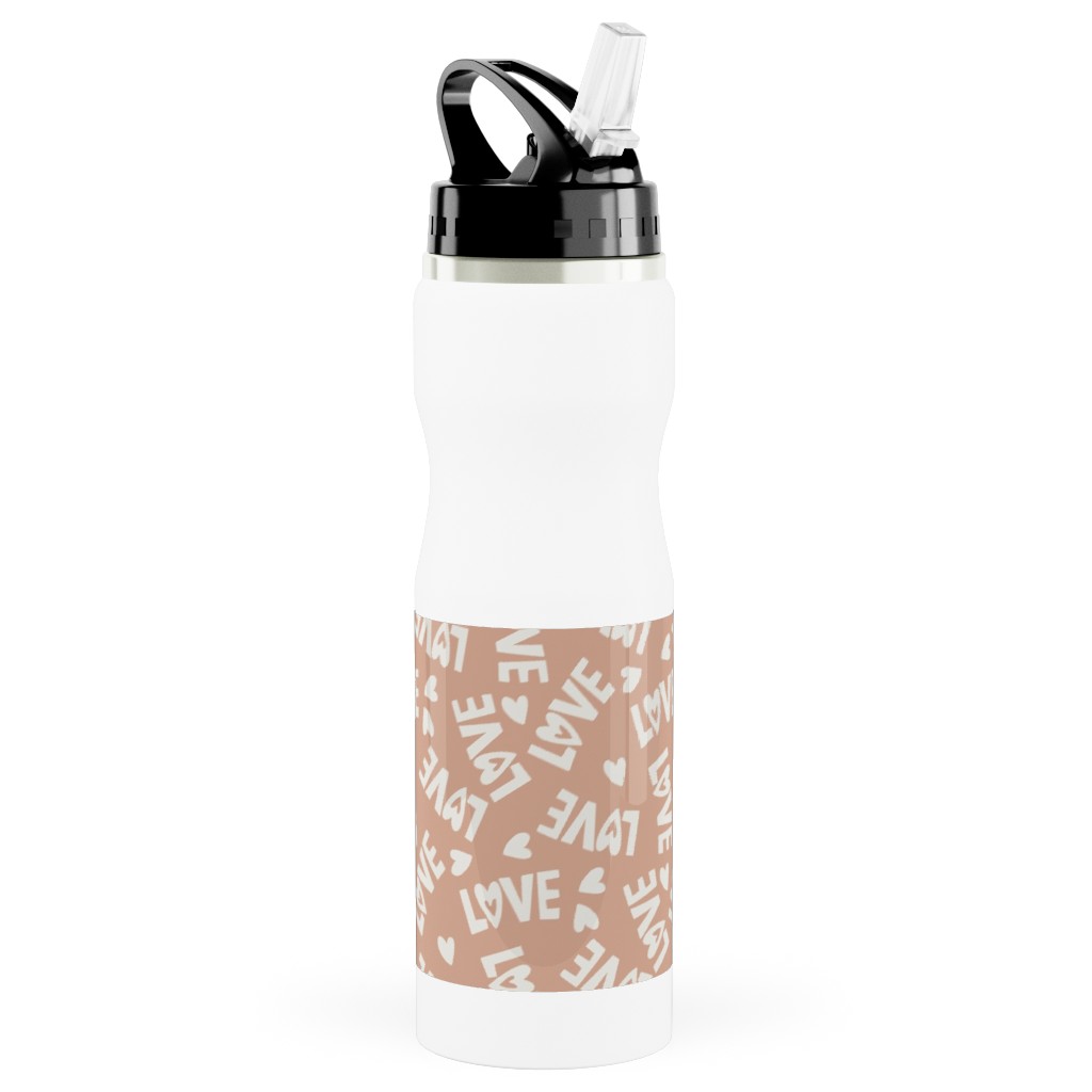Retro Love - Muted Pink Stainless Steel Water Bottle with Straw, 25oz, With Straw, Pink, Bright Pink
