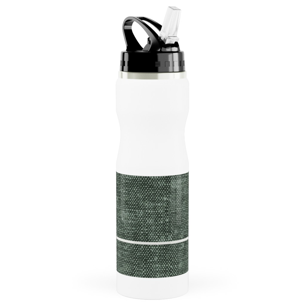 Farmhouse Stripes - Restoration Green Stainless Steel Water Bottle with Straw, 25oz, With Straw, Green