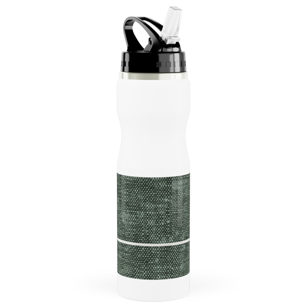 Farmhouse Stripes - Restoration Green Stainless Steel Water Bottle with Straw, 25oz, With Straw, Green, Classic Green